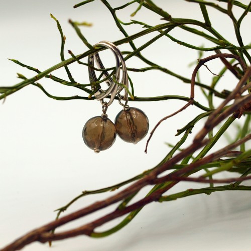 kolczyki kwarc dymny kolczyki z kwarcu dymnego kolczyki kuleczki kolczyki z kamieni naturalnych brązowe kolczyki biżuteria naturalna